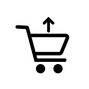 Shopping cart vector icon, flat design. Shopping cart icon with arrow