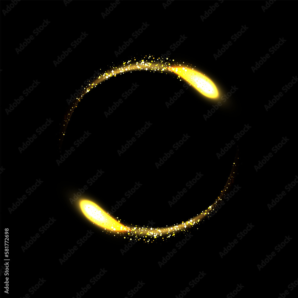 Poster golden light circle with sparkles, glow effect. realistic golden shiny elements in the shape of a ci