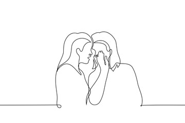 women whispering - one line drawing vector. the concept two girlfriends gossip