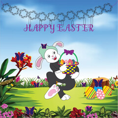 Obraz na płótnie Canvas Happy Easter Celebration Vector Illustration Colourful Handsketch Design Concept