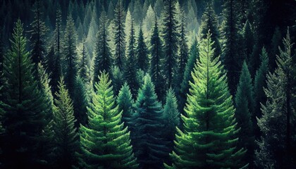 Fototapeta premium Healthy green trees in a forest of old spruce fir