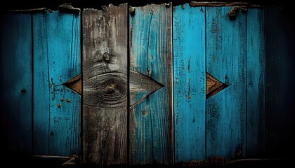 Old rustic wood background with blue paint