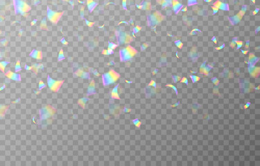 Vector holographic confetti on an isolated transparent background. Shiny confetti png. Rainbow confetti falling from the sky png. Serpentine, tinsel, png. - obrazy, fototapety, plakaty