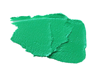 Green paint sample on white background, top view