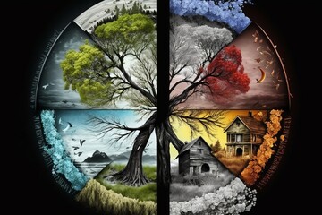 Four seasons in a clock made with Generative AI