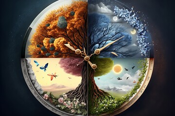 Four seasons in a clock made with Generative AI