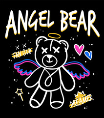 Angel bear slogan with angel bear illustration.Vector graphic design for t-shirt - obrazy, fototapety, plakaty