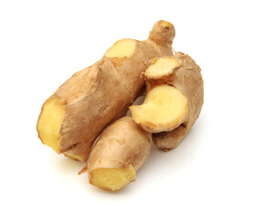 Fresh ginger root or rhizome isolated on white background cutout