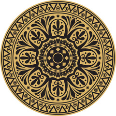 Vector gold round classical ornament of Ancient Greece and Roman Empire. Circle, Arabesque, Byzantine pattern..