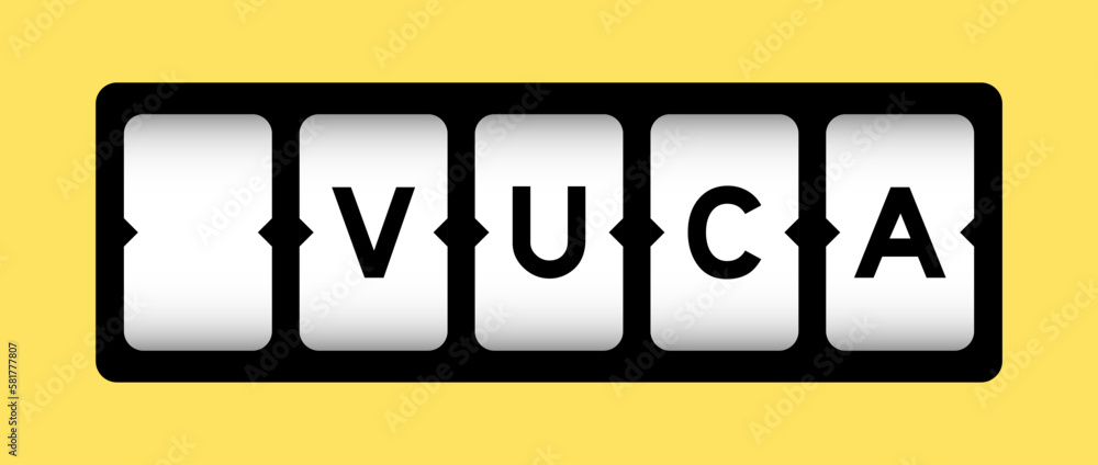 Canvas Prints Black color in word VUCA (abbreviation of Volatility, uncertainty, complexity and ambiguity) on slot banner with yellow color background