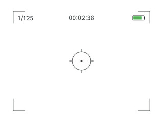 Vector photo camera frame viewfinder screen of video recorder digital display on white background