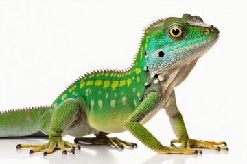 Obraz premium Gastropholis prasina, a green bellied lizard, standing alone on a white background. Generative AI