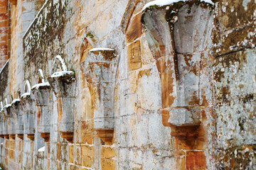 Vintage Red Stone Church Wall Close-up