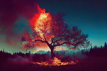 燃える木、火災