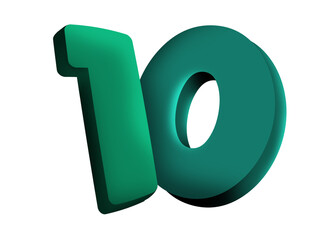 Turquoise number 10 on white background, illustration