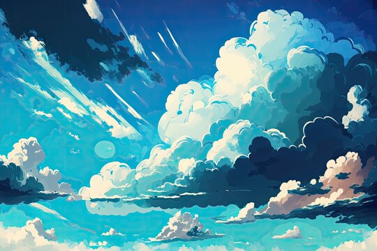 Background with clouds and a blue sky. Generative AI
