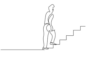 one man goes up  stairs walk business and freedom concept line art