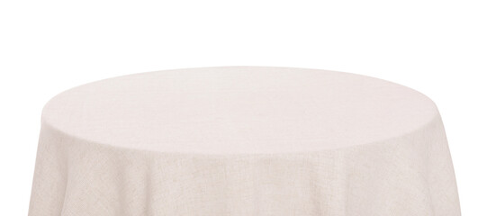 Table with white tablecloth isolated on white