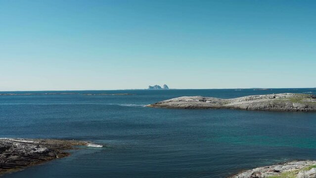 Idyllic View Of Lovund Island With Pristine Seascape In Nordland County, Norway. Wide Shot
