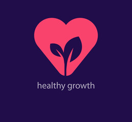 Healthy growing sapling logo design in heart. Unique color transitions. Heart idea collection logo template. vector.