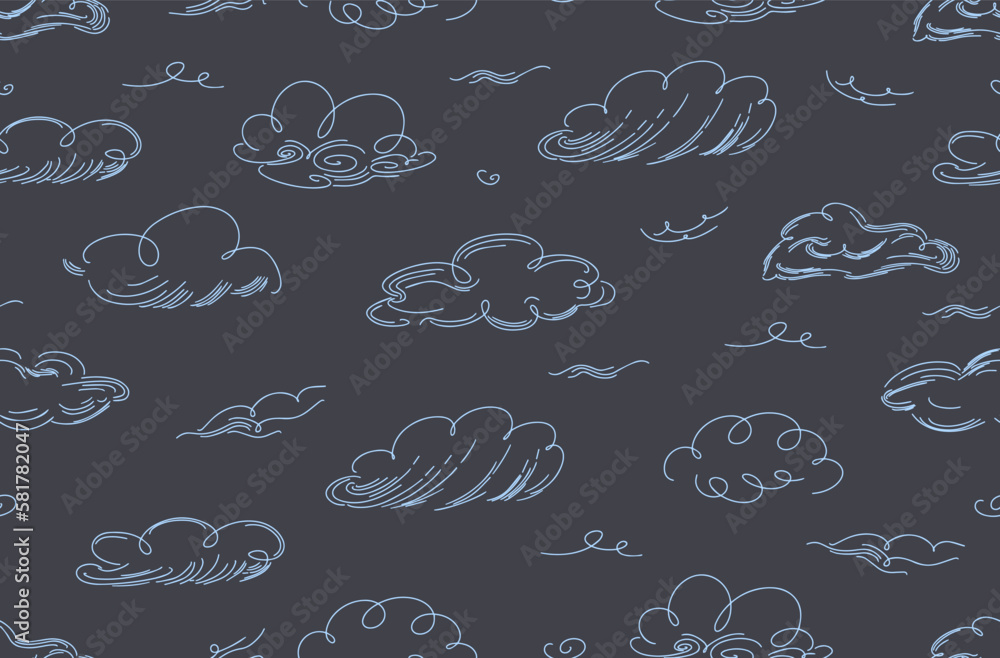 Aufkleber seamless cloud pattern graphics in abstract style on grey background.