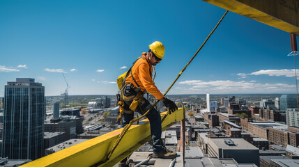 Man working as a builder on heights. Construction of buildings. generate by ai