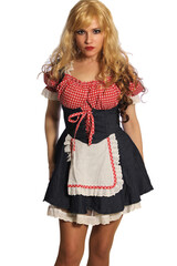 Blonde Woman Wearing Retro Dress Isolated on White Background