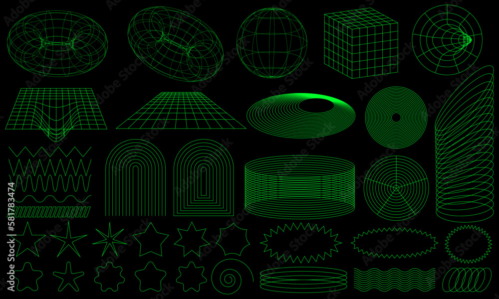 Poster retro futuristic set. surreal geometric shapes, abstract backgrounds. abstract bauhaus on black back