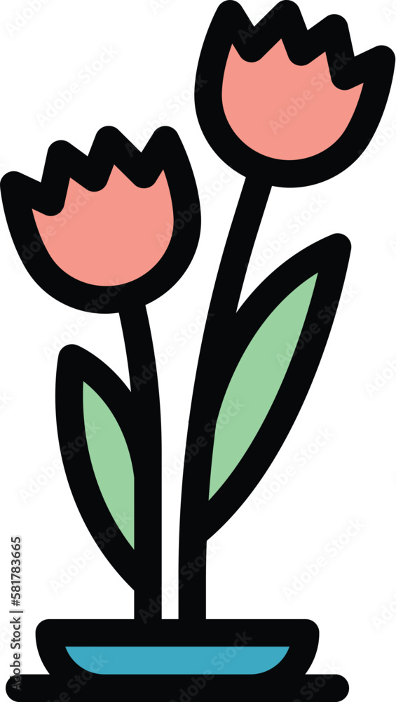 Poster tulips icon. outline tulips vector icon for web design isolated on white background color flat