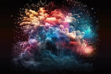 Lovely holiday fireworks on the night sky. Holiday, New Year's, Independence Day, Victory Day, and Christmas fireworks. Generative AI