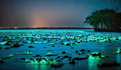 Foto op Canvas Beautiful bioluminescent beach on Vaadhoo Island. Amazing paradise islands of Maldives. Generative AI © piai