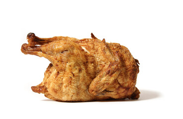 Whole Rotisserie Chicken Isolated on White Background
