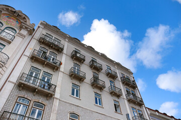 Majestic old houses in Lisbon in the morning