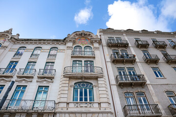 Majestic old houses in Lisbon in the morning