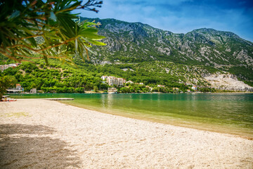 Beautiful view from the beach in the small village Morinj in the Kotor bay