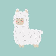 Obraz na płótnie Canvas Llama alpaca fluffy flat cartoon