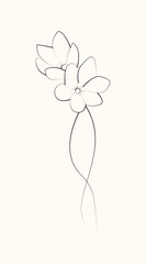 Flower One Line Vector Drawing. Floral Minimalistic Style. Botanical Print. Nature Symbol. Continuous Line Art. Flowers Print.