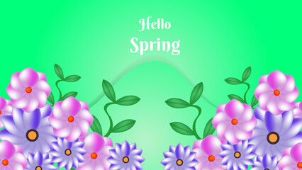 Spring green botanical flower floral illustration with flowers season