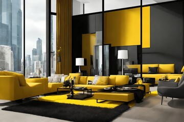 interior design luxury modern house yellow tone, generative art by A.I