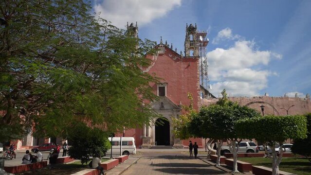 Slow push in to the San Juan Bautista Church In Motul Yucatan Mexico