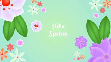 Gradient light green spring floral background with flowers in flat style