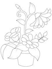 isolated, Doodle floral in black and white. Page for coloring book, interesting and relaxing art for children and adults.