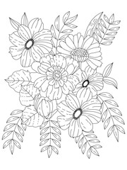 isolated, Doodle floral in black and white. Page for coloring book, interesting and relaxing art for children and adults.