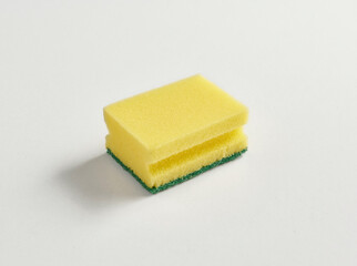 Kitchen dish sponge yellow and green isolated white background.