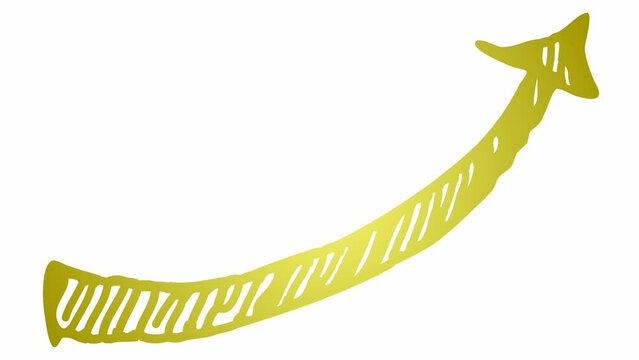Animated financial growth chart with trend line graph. golden icon of arrow. Growth bar chart of economy. Hand drawn vector illustration isolated on white background.