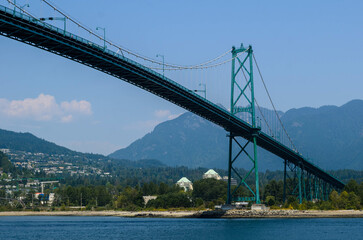 Low angle view of a section of Lions Gate Bridge in Vancouver, British Columbia, Canada