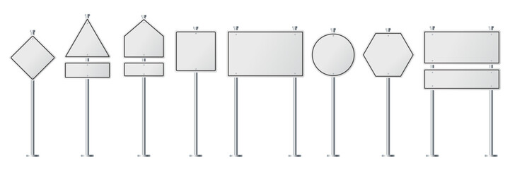 Obraz premium Collection of blank white road sign or Empty traffic signs difference isolated on white background. illustration vector