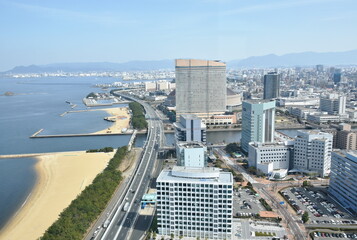 cityscape from Fukuoka tower third tallest and travel location building in japan