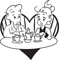 Couple dating cartoon doodle kawaii anime coloring page cute illustration clipart character chibi manga drawing line art free download