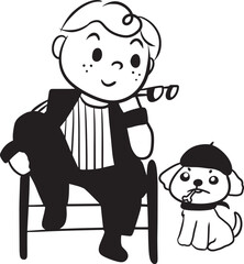Obraz premium Cartoon man with puppy doodle kawaii anime coloring page cute illustration clipart character chibi manga comic drawing line art free download